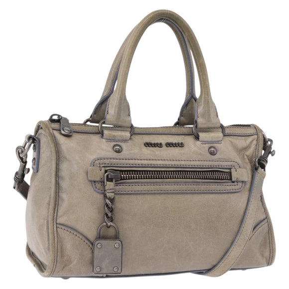 Miu Miu Hand Bag Leather 2way Gray Auth bs35942M