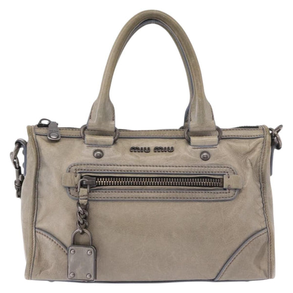 Miu Miu Hand Bag Leather 2way Gray Auth bs35942M