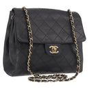 CHANEL Matelasse Chain Shoulder Bag Leather Black Gold CC Auth bs35943-1