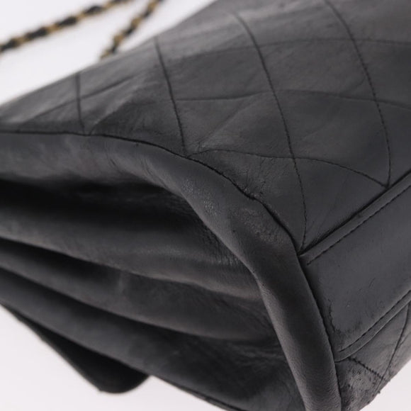 CHANEL Matelasse Chain Shoulder Bag Leather Black Gold CC Auth bs35943