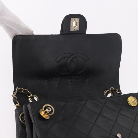 CHANEL Matelasse Chain Shoulder Bag Leather Black Gold CC Auth bs35943