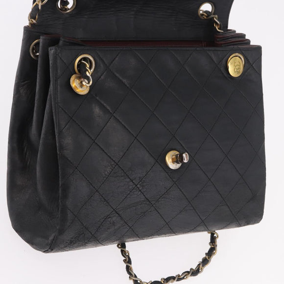 CHANEL Matelasse Chain Shoulder Bag Leather Black Gold CC Auth bs35943