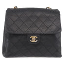 CHANEL Matelasse Chain Shoulder Bag Leather Black Gold CC Auth bs35943-13