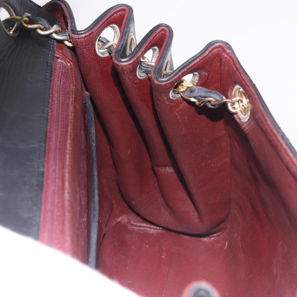 CHANEL Matelasse Chain Shoulder Bag Leather Black Gold CC Auth bs35943
