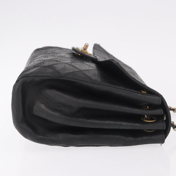 CHANEL Matelasse Chain Shoulder Bag Leather Black Gold CC Auth bs35943