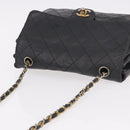 CHANEL Matelasse Chain Shoulder Bag Leather Black Gold CC Auth bs35943-6