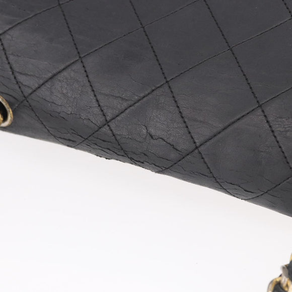 CHANEL Matelasse Chain Shoulder Bag Leather Black Gold CC Auth bs35943