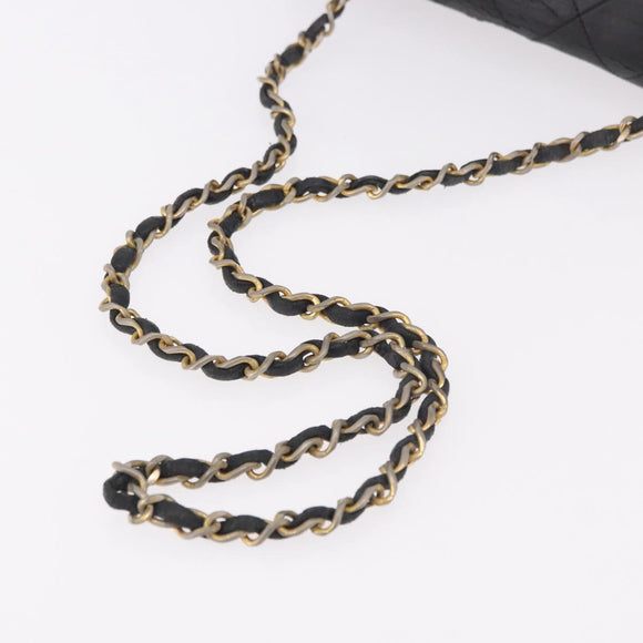 CHANEL Matelasse Chain Shoulder Bag Leather Black Gold CC Auth bs35943