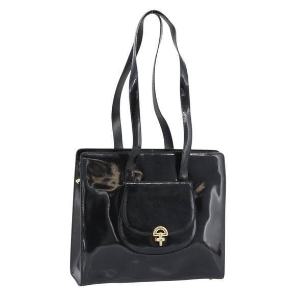CELINE Tote Bag Patent Black Gold Auth bs35949