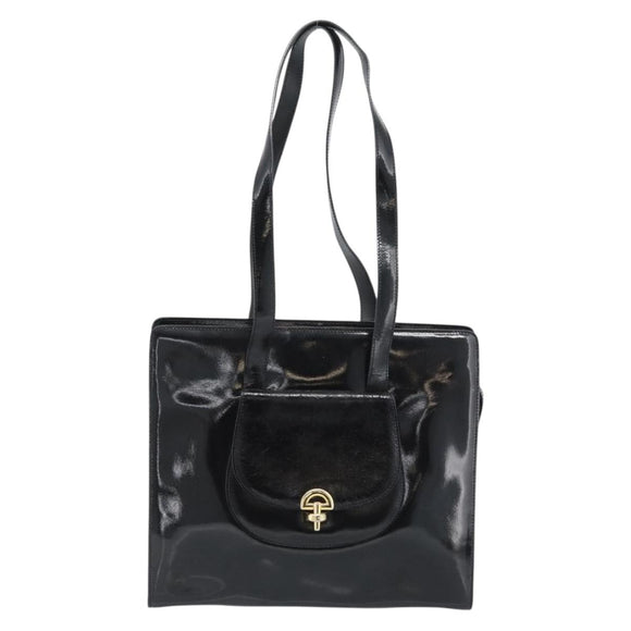 CELINE Tote Bag Patent Black Gold Auth bs35949