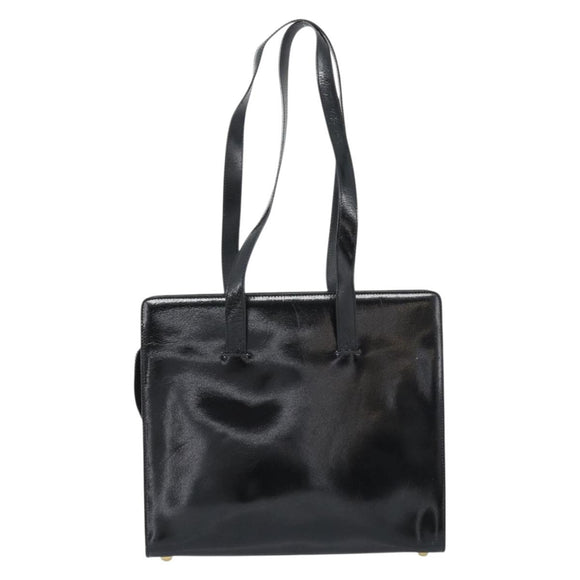 CELINE Tote Bag Patent Black Gold Auth bs35949