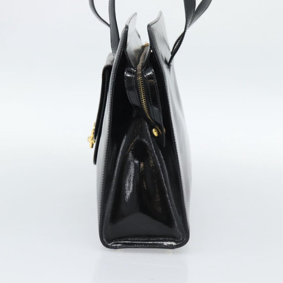 CELINE Tote Bag Patent Black Gold Auth bs35949