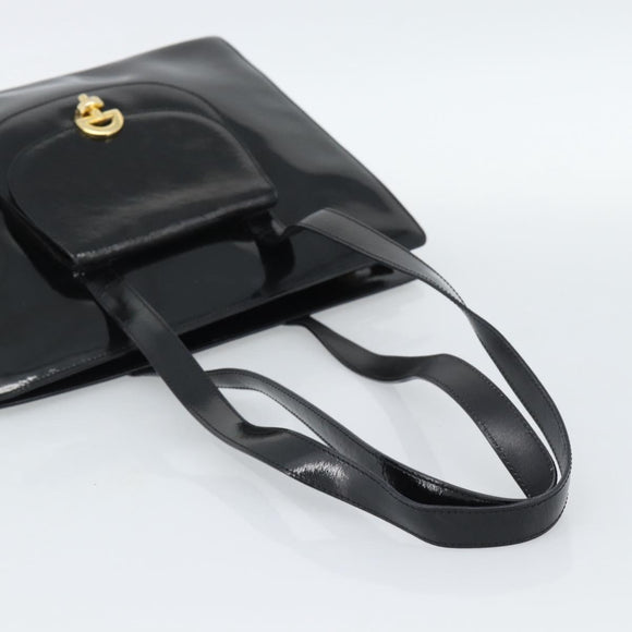 CELINE Tote Bag Patent Black Gold Auth bs35949