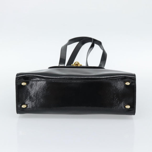 CELINE Tote Bag Patent Black Gold Auth bs35949