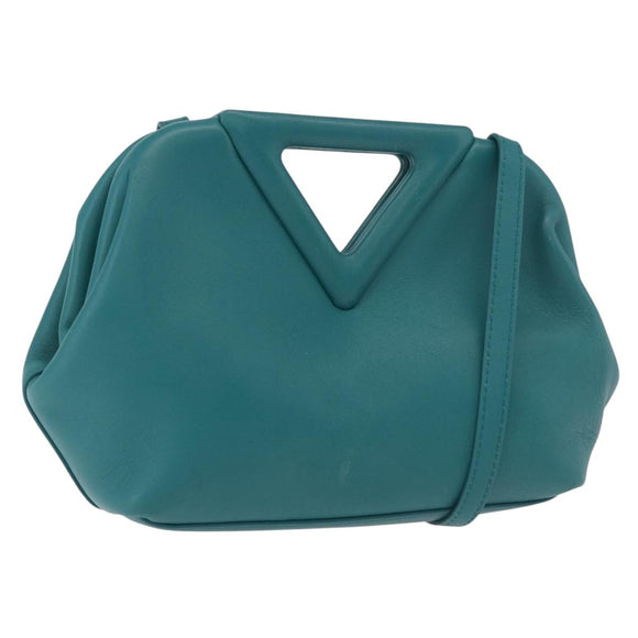 BOTTEGAVENETA Triangle Point Small Bag Leather 2way Turquoise Blue Auth bs35952V