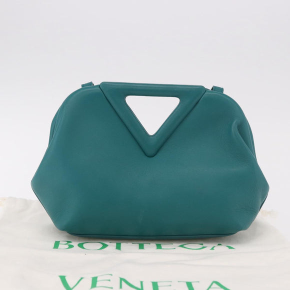BOTTEGAVENETA Triangle Point Small Bag Leather 2way Turquoise Blue Auth bs35952V