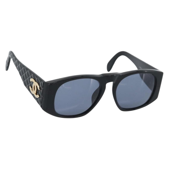 CHANEL Sunglasses Plastic Black Gold CC Auth bs35953