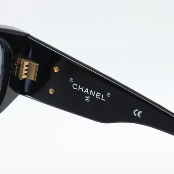 CHANEL Sunglasses Plastic Black Gold CC Auth bs35953