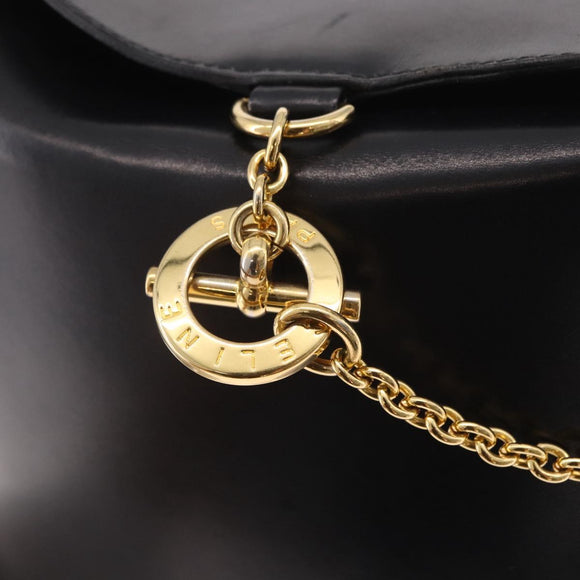CELINE Shoulder Bag Leather Black Gold Auth bs35960V
