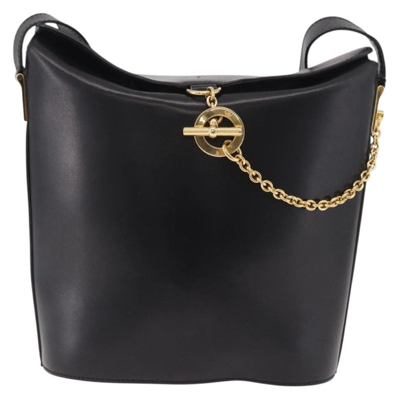 CELINE Shoulder Bag Leather Black Gold Auth bs35960V