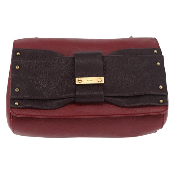 Chloe Ribbon Chain Shoulder Bag Leather Red Gold Auth bs35972A