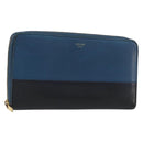 CELINE Long Wallet Leather Blue Black gold Auth bs35975-1