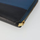 CELINE Long Wallet Leather Blue Black gold Auth bs35975-15