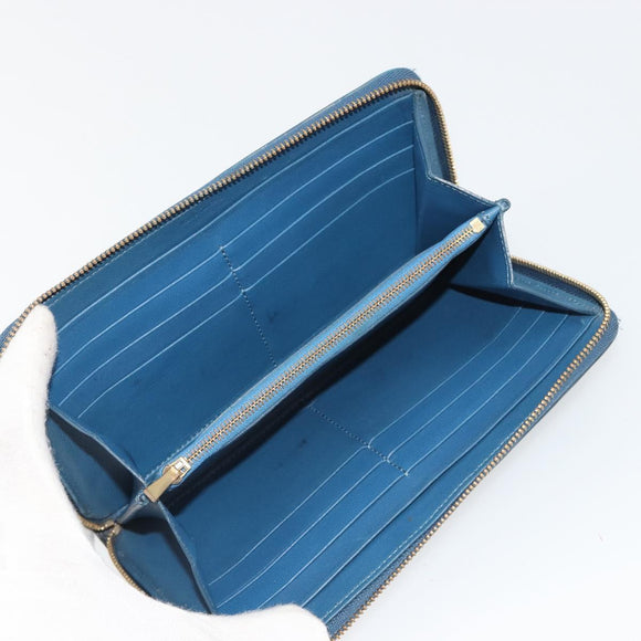 CELINE Long Wallet Leather Blue Black gold Auth bs35975