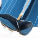 CELINE Long Wallet Leather Blue Black gold Auth bs35975-20