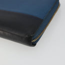 CELINE Long Wallet Leather Blue Black gold Auth bs35975-7