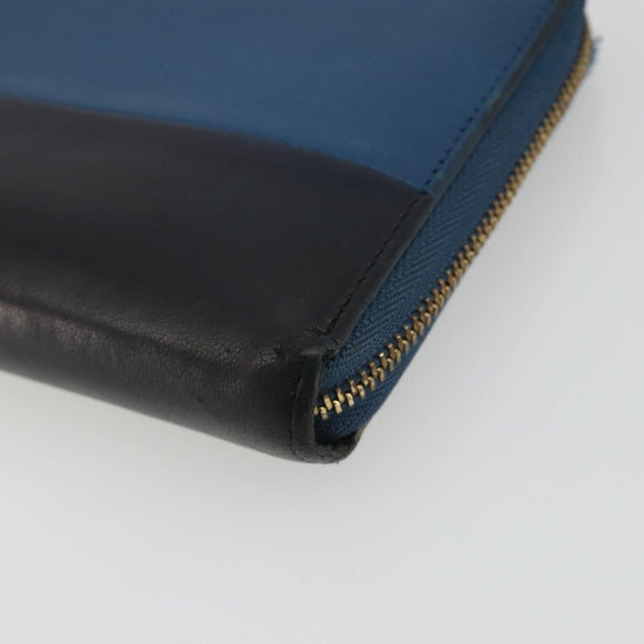 CELINE Long Wallet Leather Blue Black gold Auth bs35975