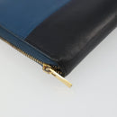 CELINE Long Wallet Leather Blue Black gold Auth bs35975-14