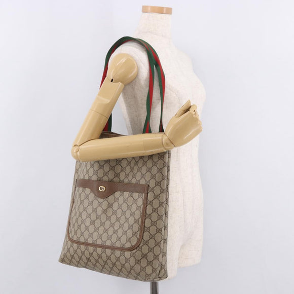 GUCCI GG Supreme Web Sherry Line Tote Bag PVC Beige 39 02 003 Auth bs35976