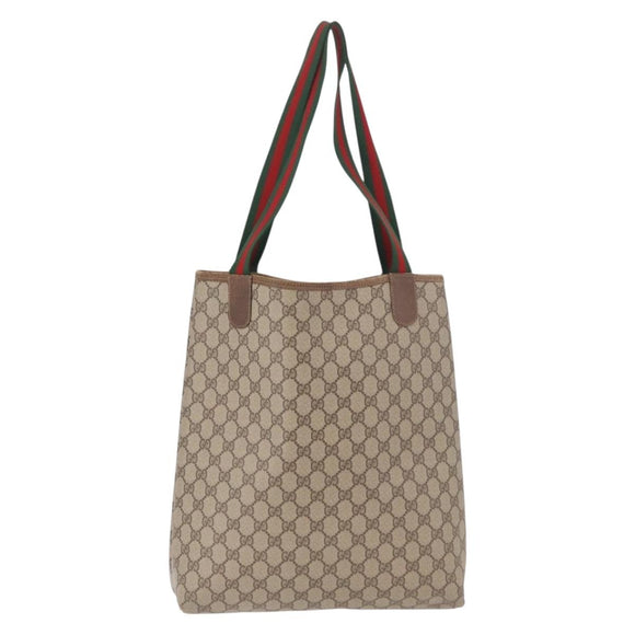 GUCCI GG Supreme Web Sherry Line Tote Bag PVC Beige 39 02 003 Auth bs35976