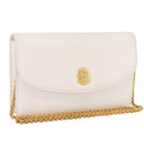 CELINE Chain Shoulder Bag Leather White Gold Auth bs35977-1