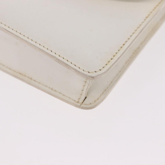 CELINE Chain Shoulder Bag Leather White Gold Auth bs35977