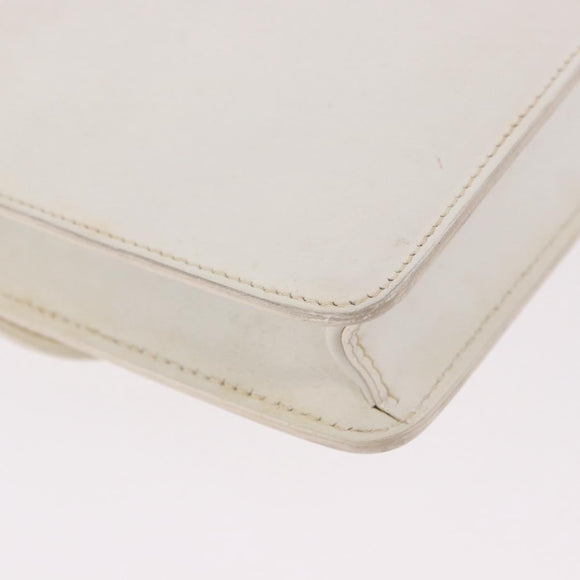 CELINE Chain Shoulder Bag Leather White Gold Auth bs35977