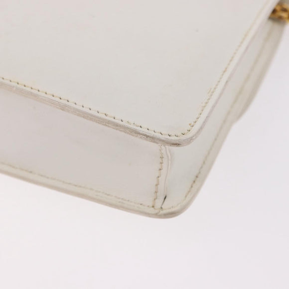CELINE Chain Shoulder Bag Leather White Gold Auth bs35977