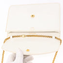 CELINE Chain Shoulder Bag Leather White Gold Auth bs35977-9