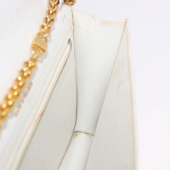 CELINE Chain Shoulder Bag Leather White Gold Auth bs35977