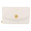 CELINE Chain Shoulder Bag Leather White Gold Auth bs35977-13