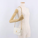 CELINE Chain Shoulder Bag Leather White Gold Auth bs35977-22