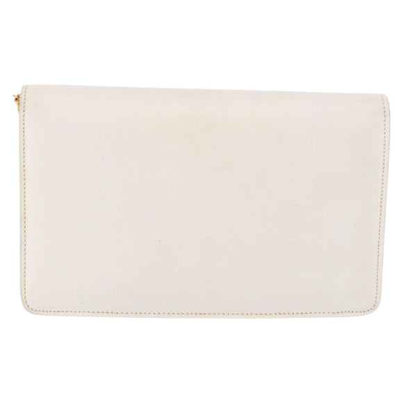 CELINE Chain Shoulder Bag Leather White Gold Auth bs35977