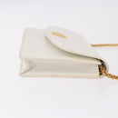 CELINE Chain Shoulder Bag Leather White Gold Auth bs35977-3