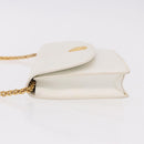 CELINE Chain Shoulder Bag Leather White Gold Auth bs35977-4