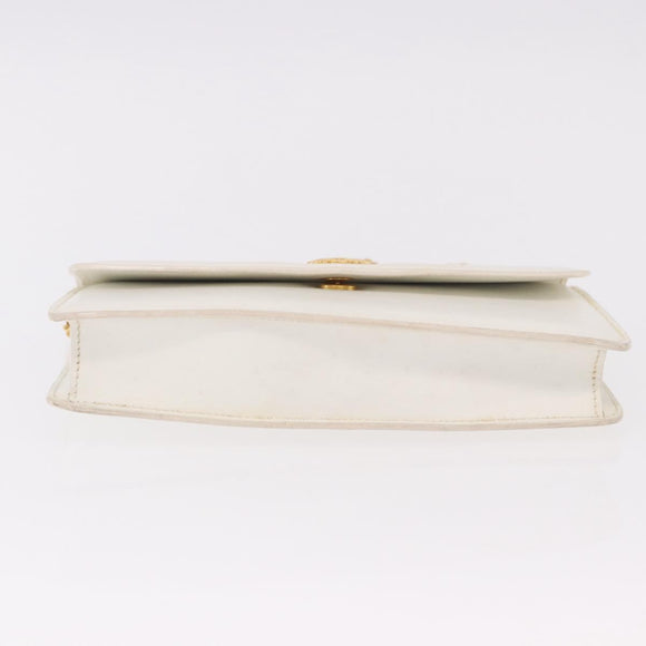 CELINE Chain Shoulder Bag Leather White Gold Auth bs35977