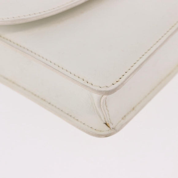 CELINE Chain Shoulder Bag Leather White Gold Auth bs35977