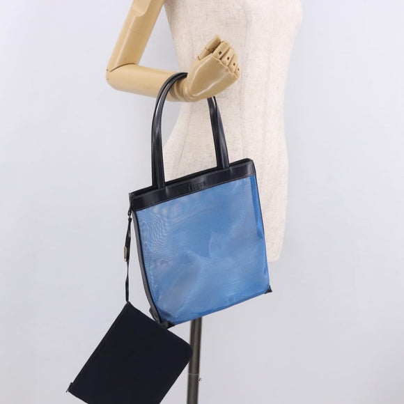 LOEWE Tote Bag Nylon Mesh Blue Silver Auth bs35980