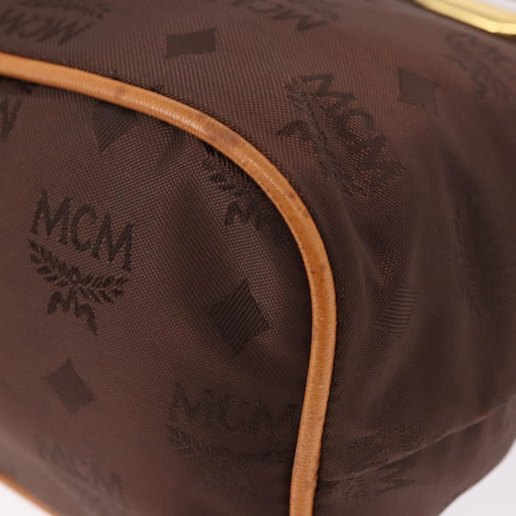 MCM Vicetos Logogram Hand Bag Nylon Brown Gold Auth bs35982A