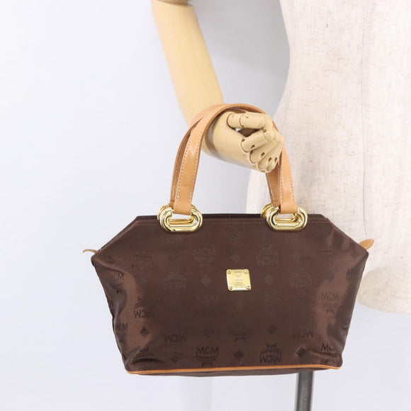 MCM Vicetos Logogram Hand Bag Nylon Brown Gold Auth bs35982A